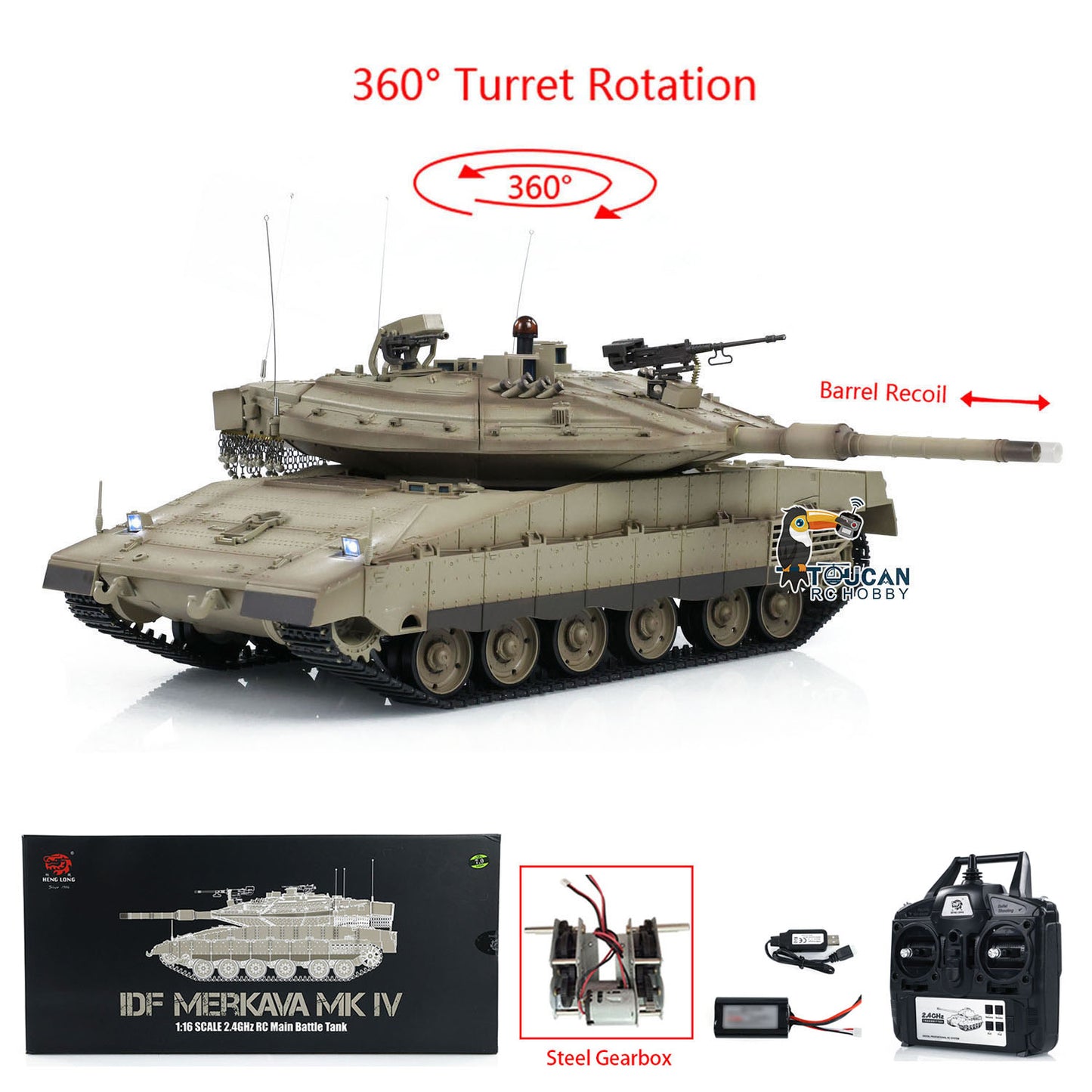 1:16 Scale 2.4GHz 7.0 3958 -1 RC Tank IDF Merkava MK IV Metal Driving Gearbox Steel Gears Military Tanks Collections Display