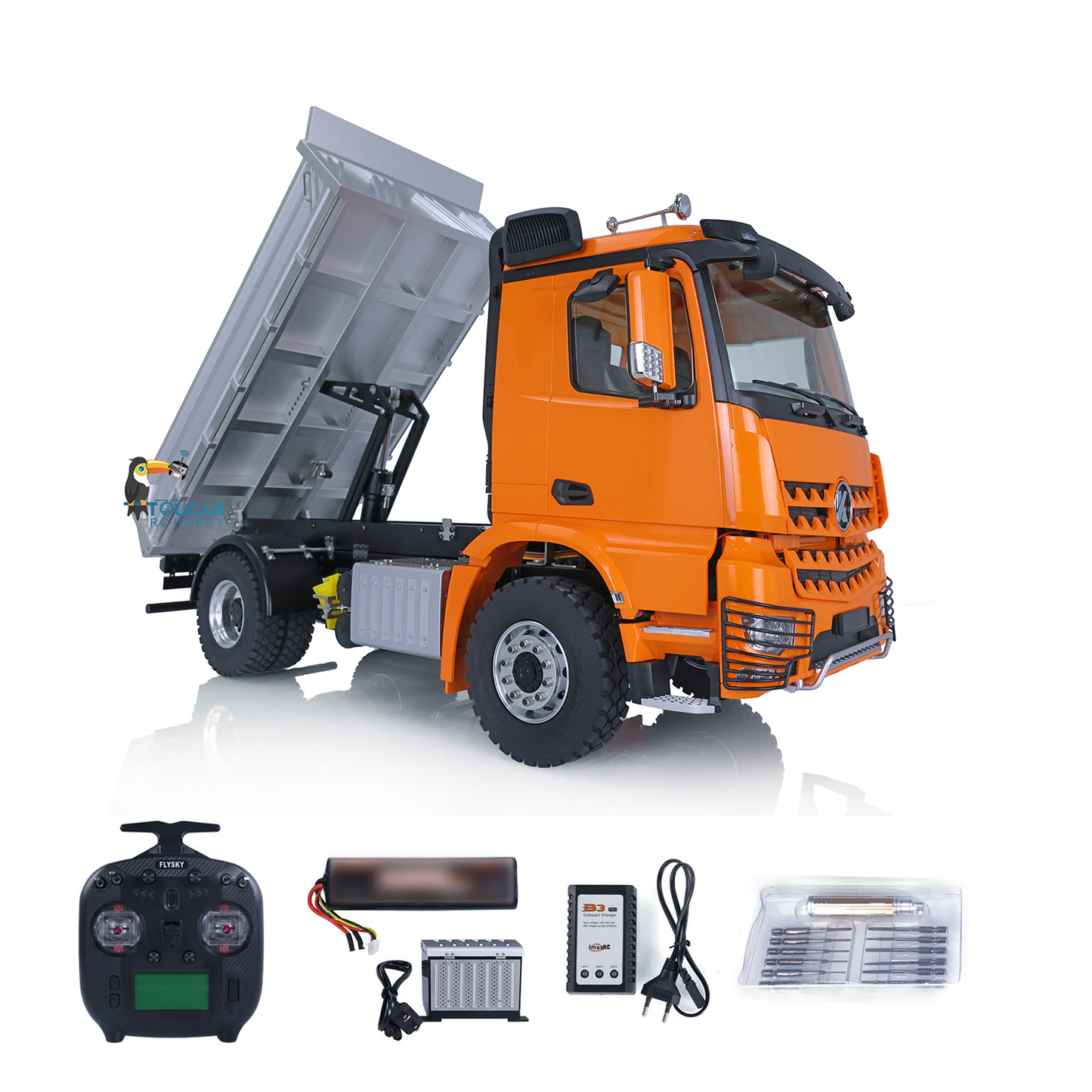 Kabolite K3362 Remote Control Metal Hydraulic Tipper Truck 1/14 Ready to Run Lorry 4*4 RC Dump Truck Light Sound Motor Servo Cylinder