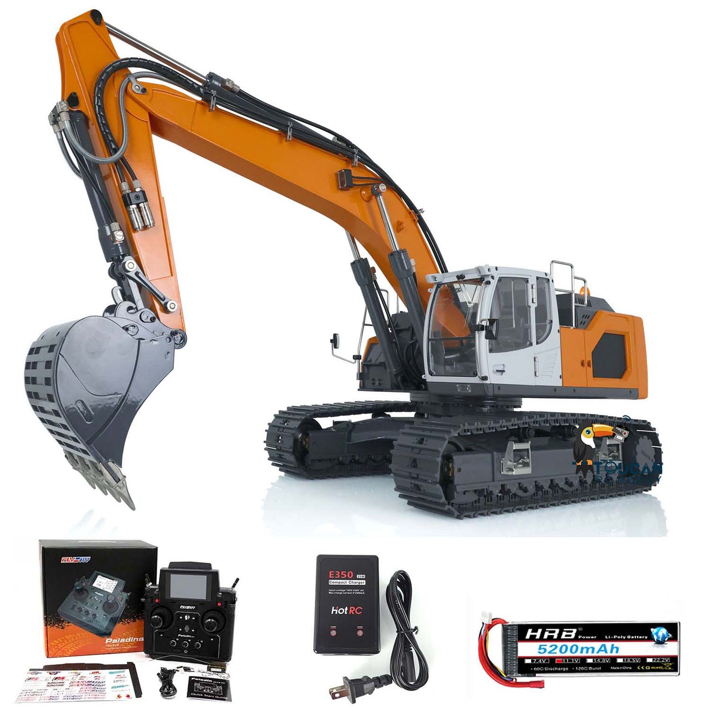 XDRC 1/14 Metal Assembled Hydraulic RTR RC Excavator Upgraded 5CH Valve RC Digger 945 W/ PL18EV Controller Light Sound System