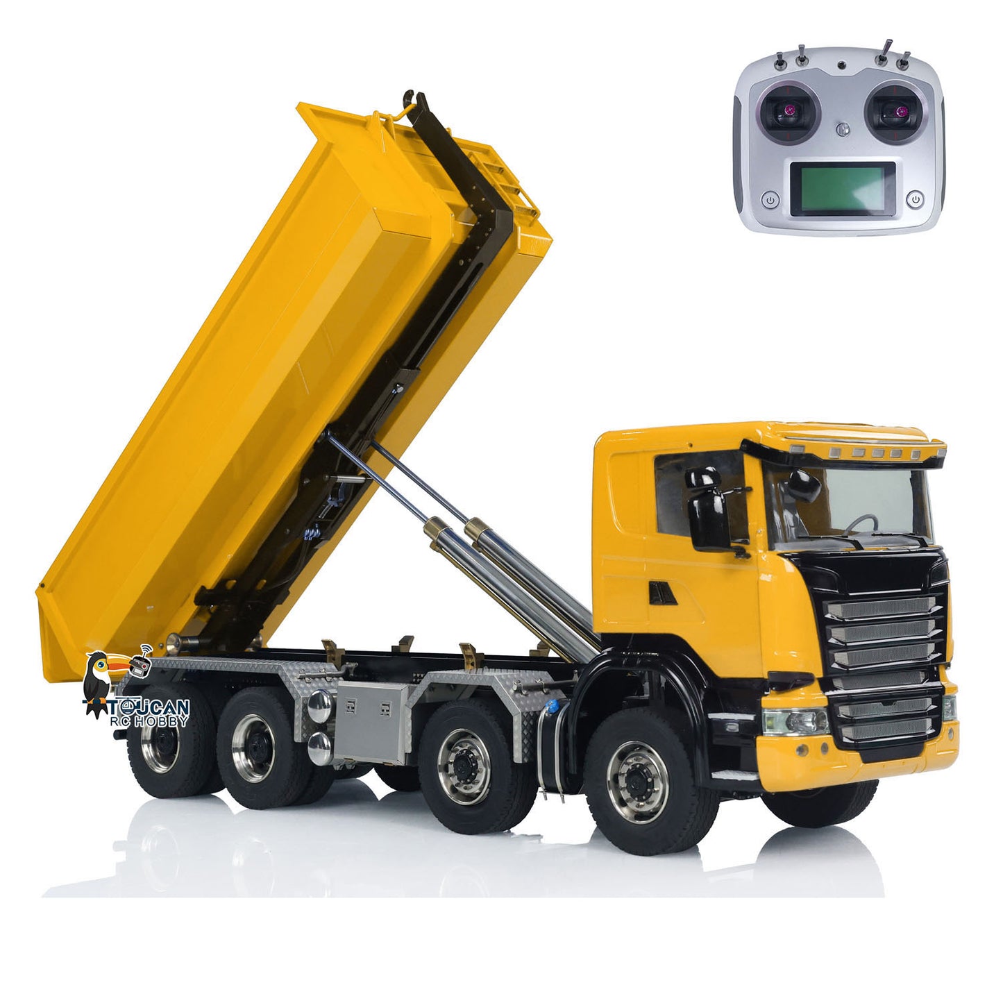 Metal 8x8 1/14 RC Hydraulic Dump Truck Remote Controlled Roll-on Full Car U-shaped Short High Bucket Timber Flatbed