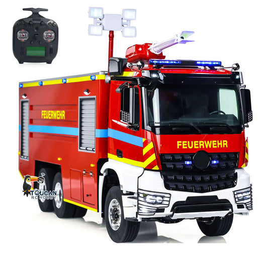 1/14 RC Fire Fighting Truck 6x6 Metal Chassis Remote Control Fire RTR Car Model Assembled and Painted 2-speed Transmission