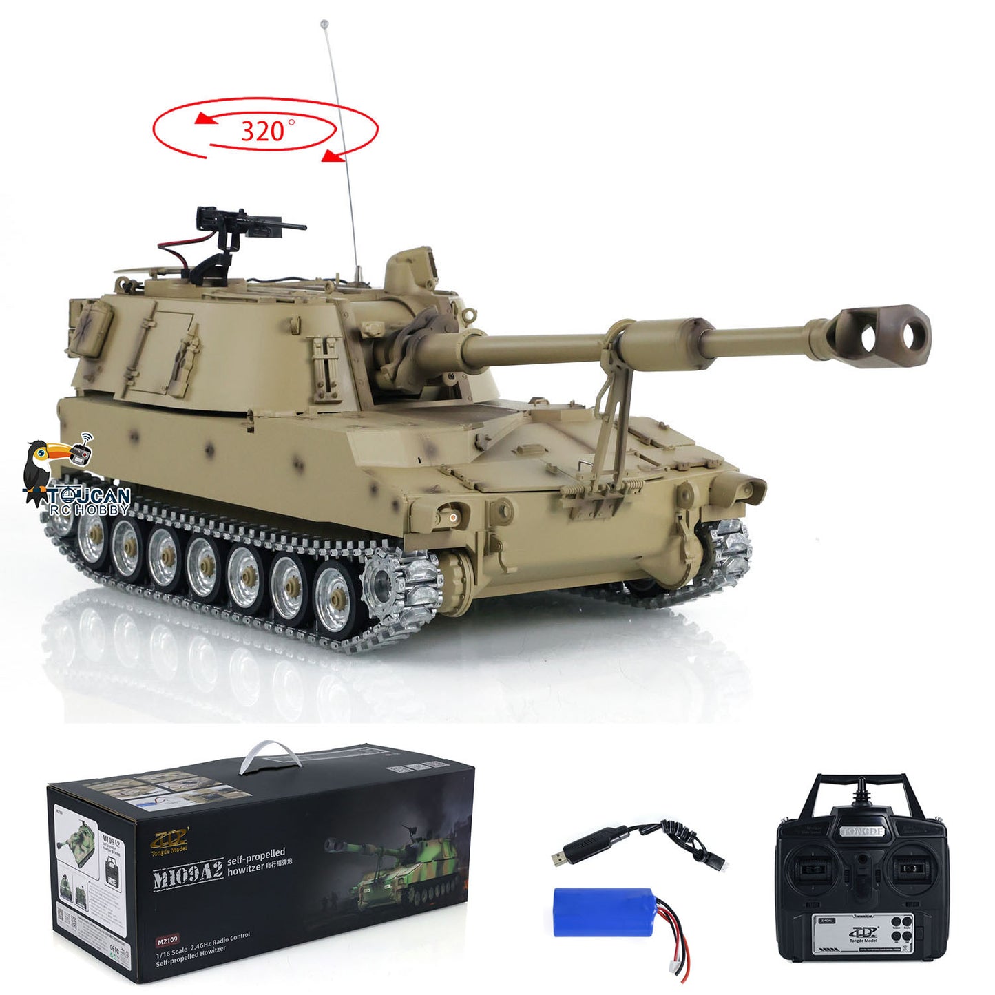 Tongde 1/16 Scale M109A2 RC Military Tank Self-propelled Howitzer Metal Wheels Optinal Ver Painted and Assembled