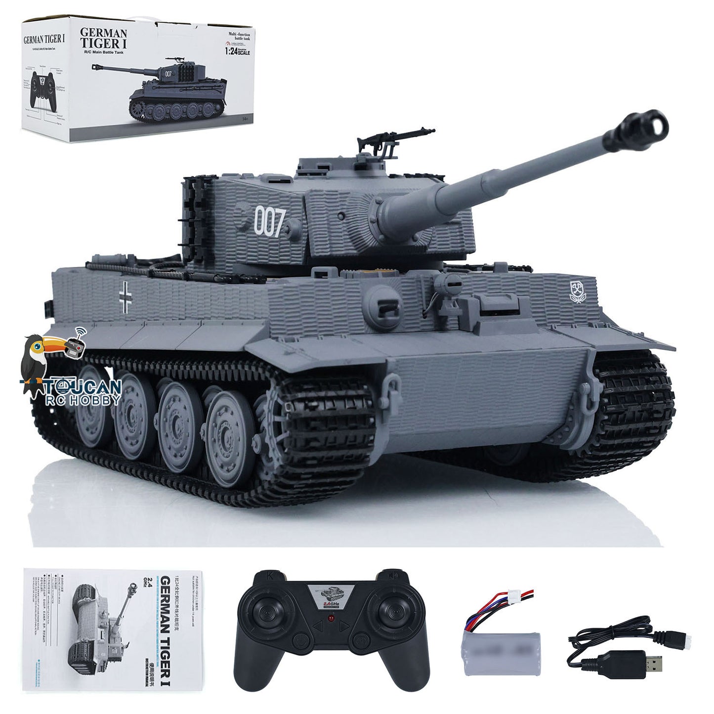 US Stock 1/24 RC Battle Tank Taigen Tiger I Remote Control Infrared Combat Military Panzer DIY Car Model