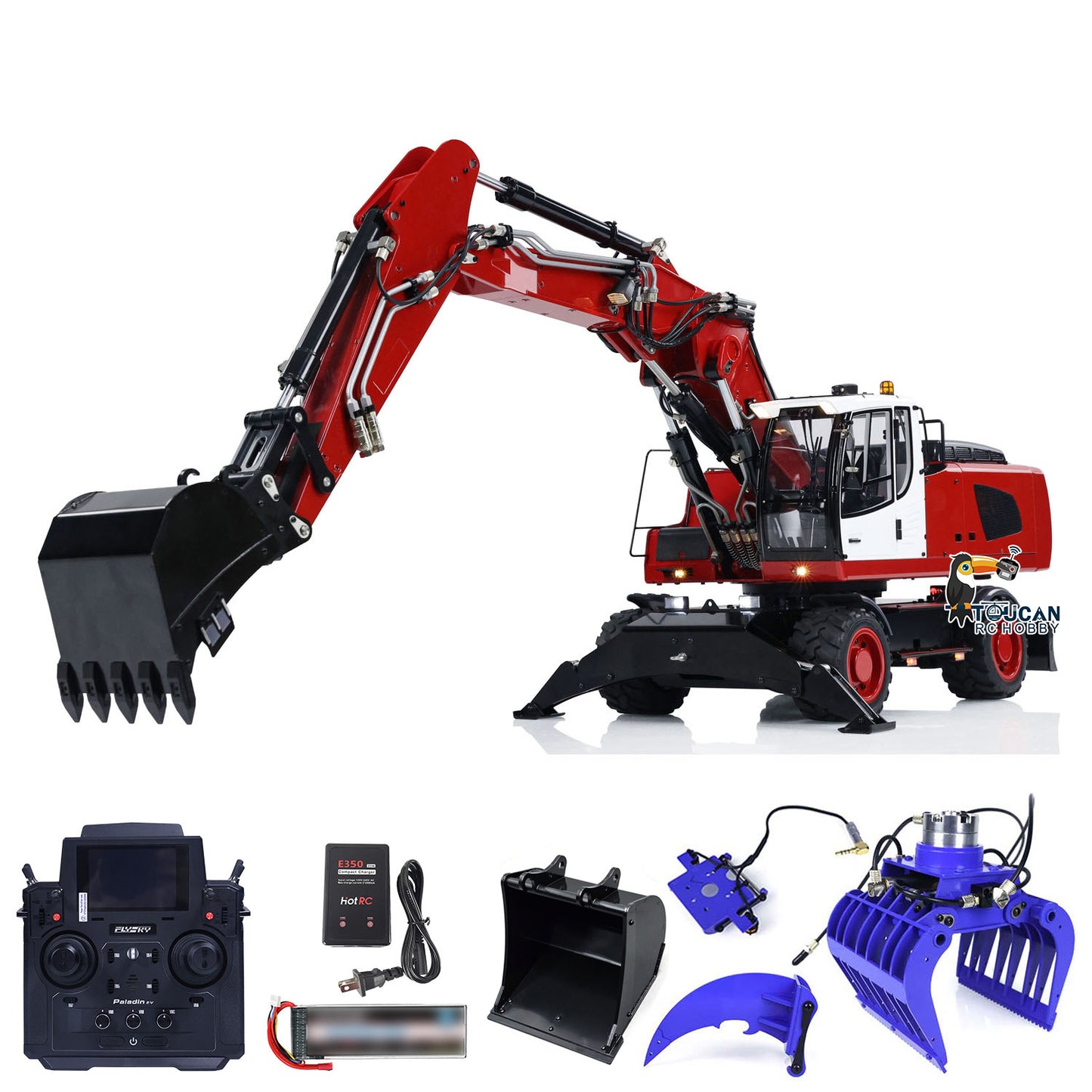 Metal 1/14 RC Hydraulic Excavator R946 PL18EV Remote Control Wheeled Diggers Motor Servo Esc Lights Battery Assembled Painted