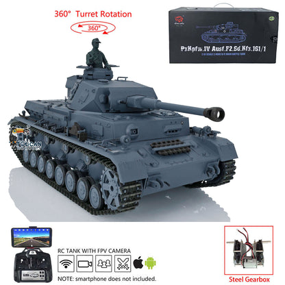 Henglong 1/16 7.0 Radio Control Tank 3859 RC Plastic German Panzer IV F2 w/ Steel Gearbox 360Degrees Rotating Turret FPV Engine Sound