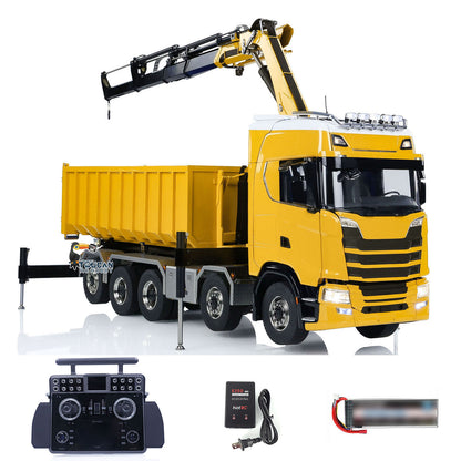 770S 1:14 5 Axles 10x10 Metal Chassis RC Hydraulic Dump Truck Remote Control Crane Full Roll Off Dumper Frsky XE Lite RC Vehicle Model