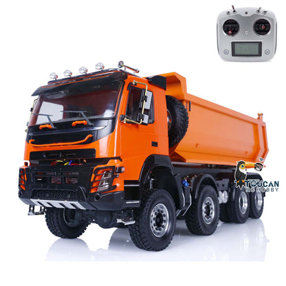 JDM 1/14 8*8 RC Metal Hydraulic Dumper Assembled Painted Truck 2Speed Gearbox Diff Lock Axle Pump Bucket FS-i6S Sound System Model