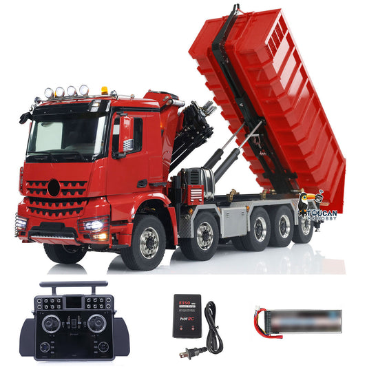 1/14 10x10 RC Hydraulic Crane Dump Truck Radio Control Full Dumper Lorry with U-shaped Short High Standard Bucket Timber Flatbed