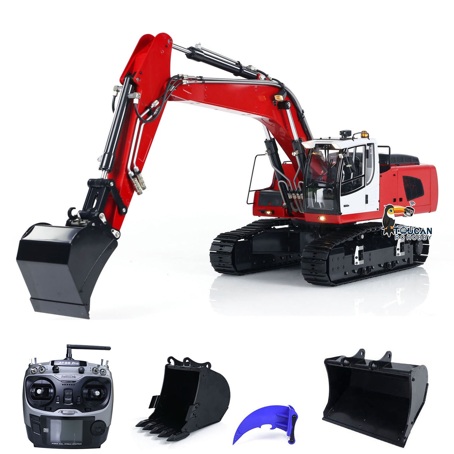 MTMODEL Metal Remote Control Tracked Digging Vehicle 1/14 2 Arms 946 RC Hydraulic Excavator Ripper Tiltable Bucket Grab Model