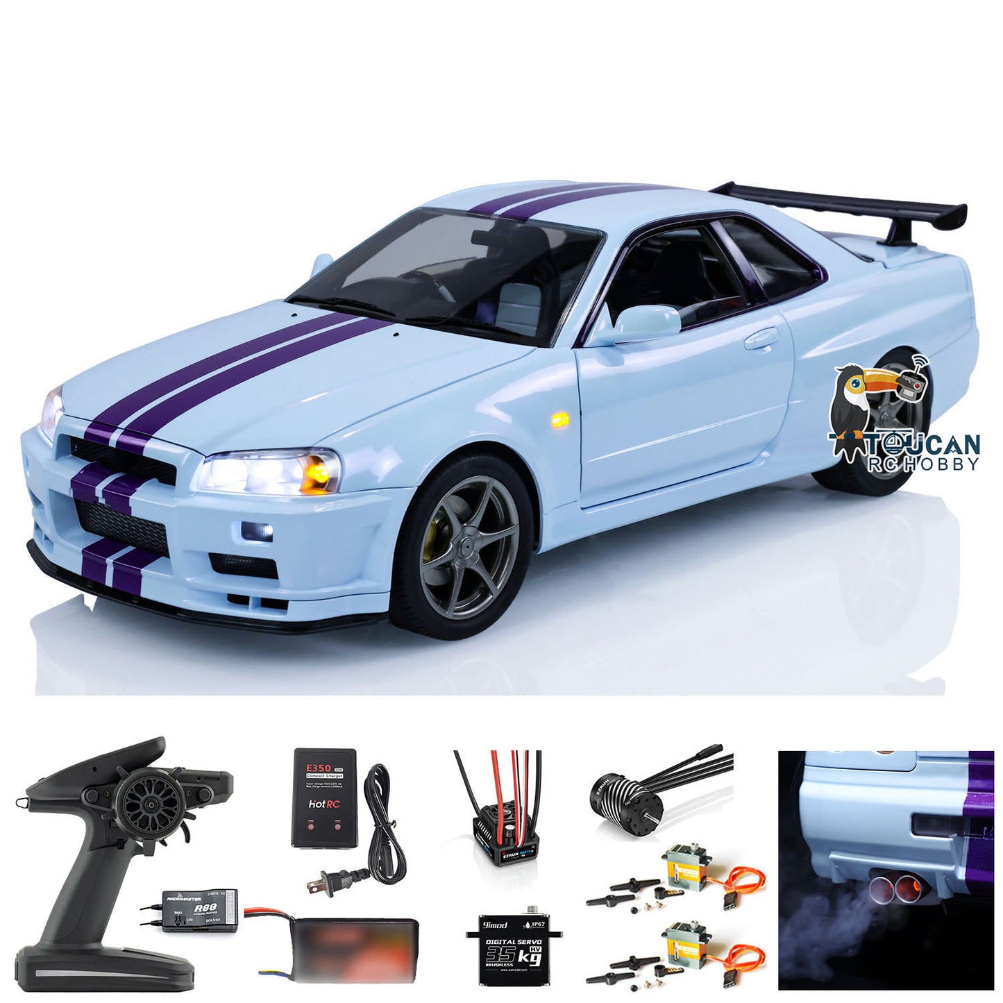 Capo 4WD 1/8 RC Racing Car R34 4x4 High Speed Metal RTR Drift Cars Sound Smoking