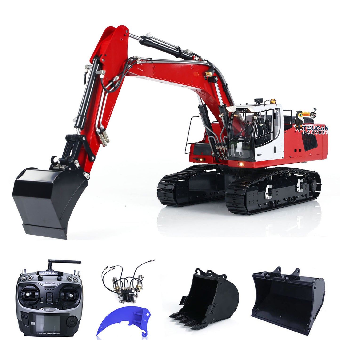 MTMODEL Metal Remote Control Tracked Digging Vehicle 1/14 2 Arms 946 RC Hydraulic Excavator Ripper Tiltable Bucket Grab Model