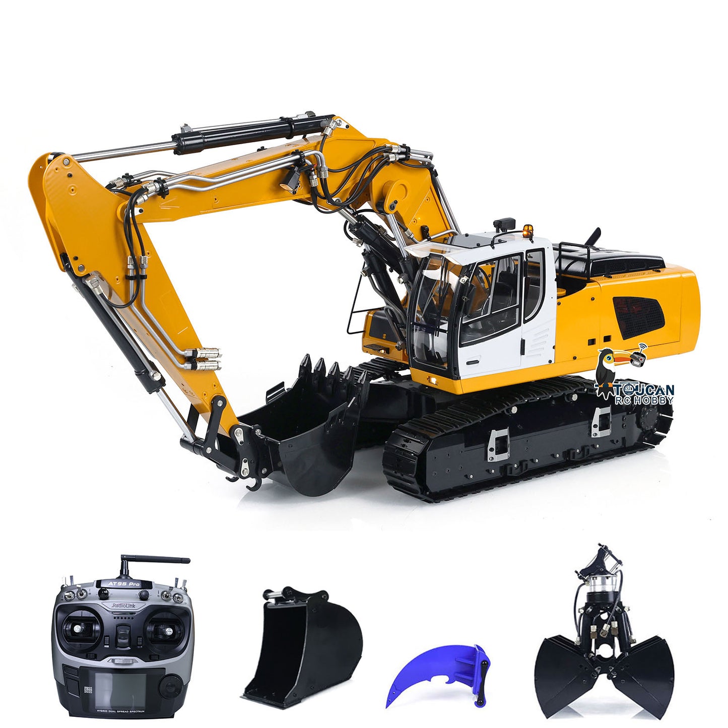 MTMODEL 1:14 946-3 3 Arms Metal RC Remote Control Hydraulic Excavator Heavy Machine Digger Model Tiltable Clamshell Bucket