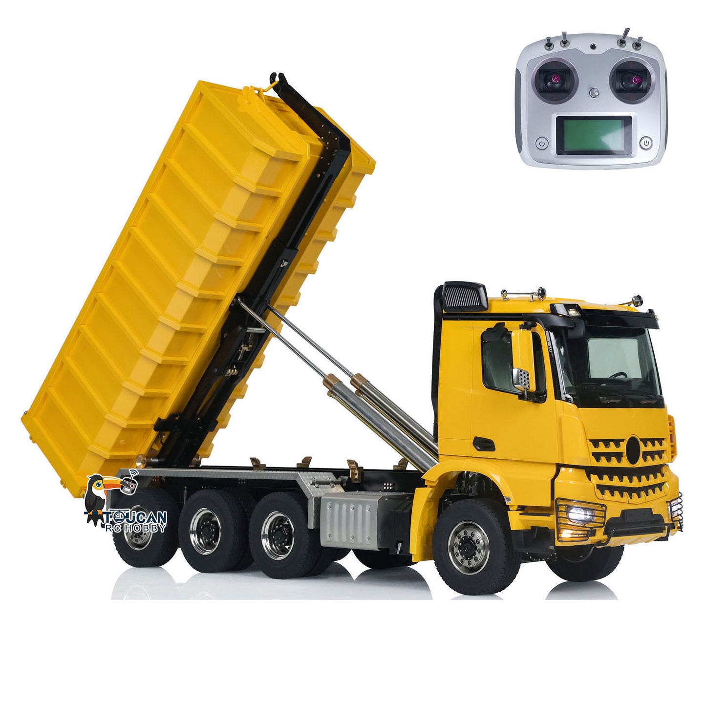 1/14 8x8 RC Hydraulic Dumper Car Roll On Full Dump Rear Axle Steering with U-shaped High Short Standard Bucket Timber Flatbed