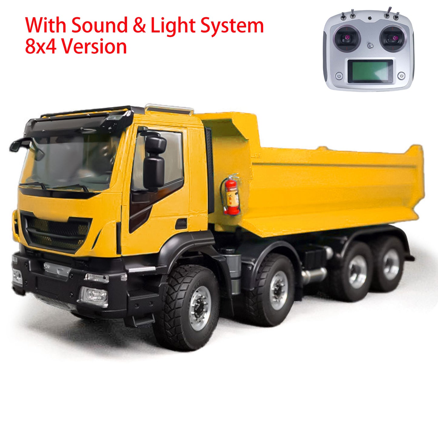 1/14 8x4 Hydraulic RC Dumper Car Metal Radio Controlled Tipper Truck Light Sound 2-speed Transmission 67x18.5x25cm