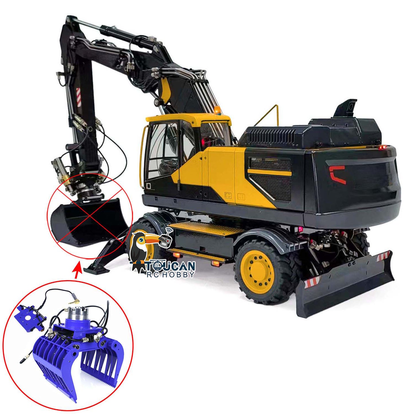 MTModel Metal 1:14 RC Hydraulic Digger 3-Arms EC380 Wheeled Remote Control Excavators Assembled and Painted Motor Servo ESC