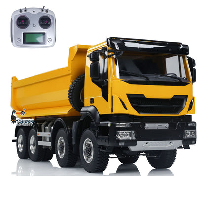 1/14 8x8 Hydraulic RC Dump Truck Metal Remote Control Tipper Car Assembled and Painted Sound Light 67x18.5x25cm