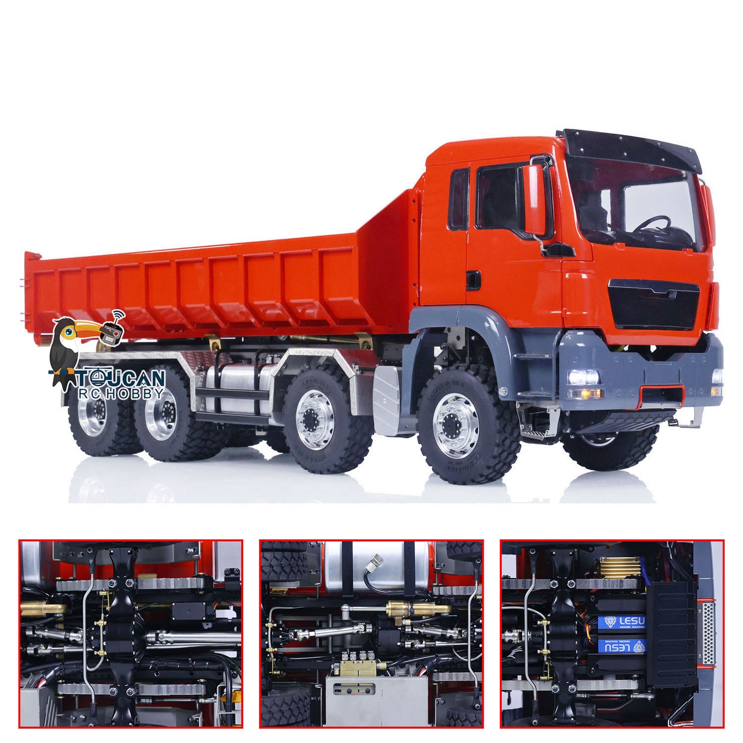 LESU 1/14 TGS 8*8 RC Hydraulic Dumper Truck Lorry Remote Control Tipper Lights Sound Two Speed ESC Motor 3T Differential Lock Steering Servo