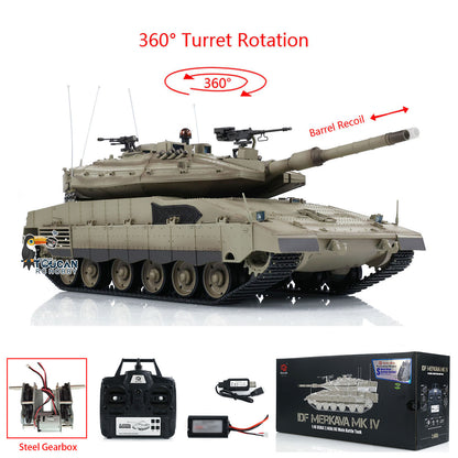 1/16 Heng Long RC Tank 3958 IDF Merkava MK IV Metal Driving Gearbox 360 Rotating Barrel Recoil Tanks Model