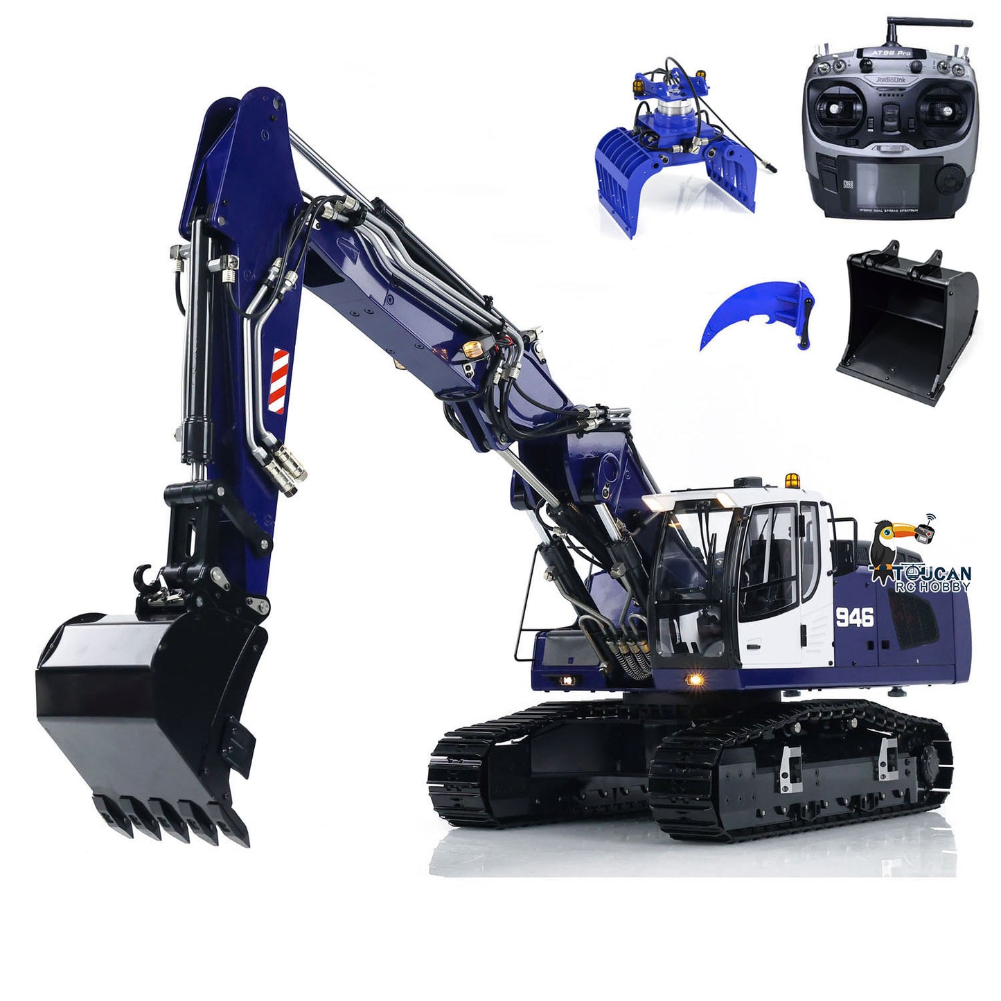 1/14 946 3-arm RC Hydraulic Equipment Remote Control Excavator Metal Digger Model Bucket Ripper Grab Tiltable Clamshell Bucket