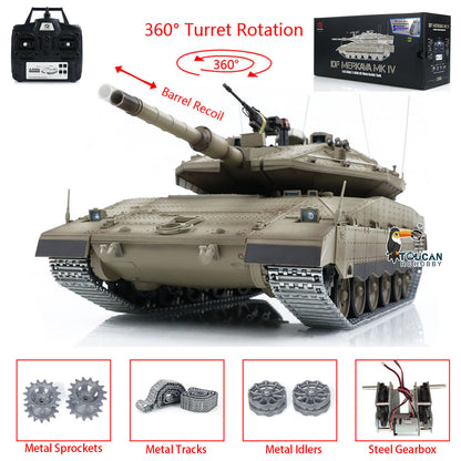 RC Tank 1/16 Heng Long IDF Merkava MK IV 3958 360 Turret Rotary Upgrade Edition W/ Metal Tracks idlers Gearbox Model