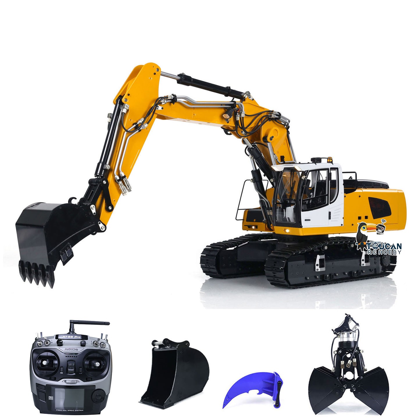 MTMODEL 1:14 946-3 3 Arms Metal RC Remote Control Hydraulic Excavator Heavy Machine Digger Model Tiltable Clamshell Bucket