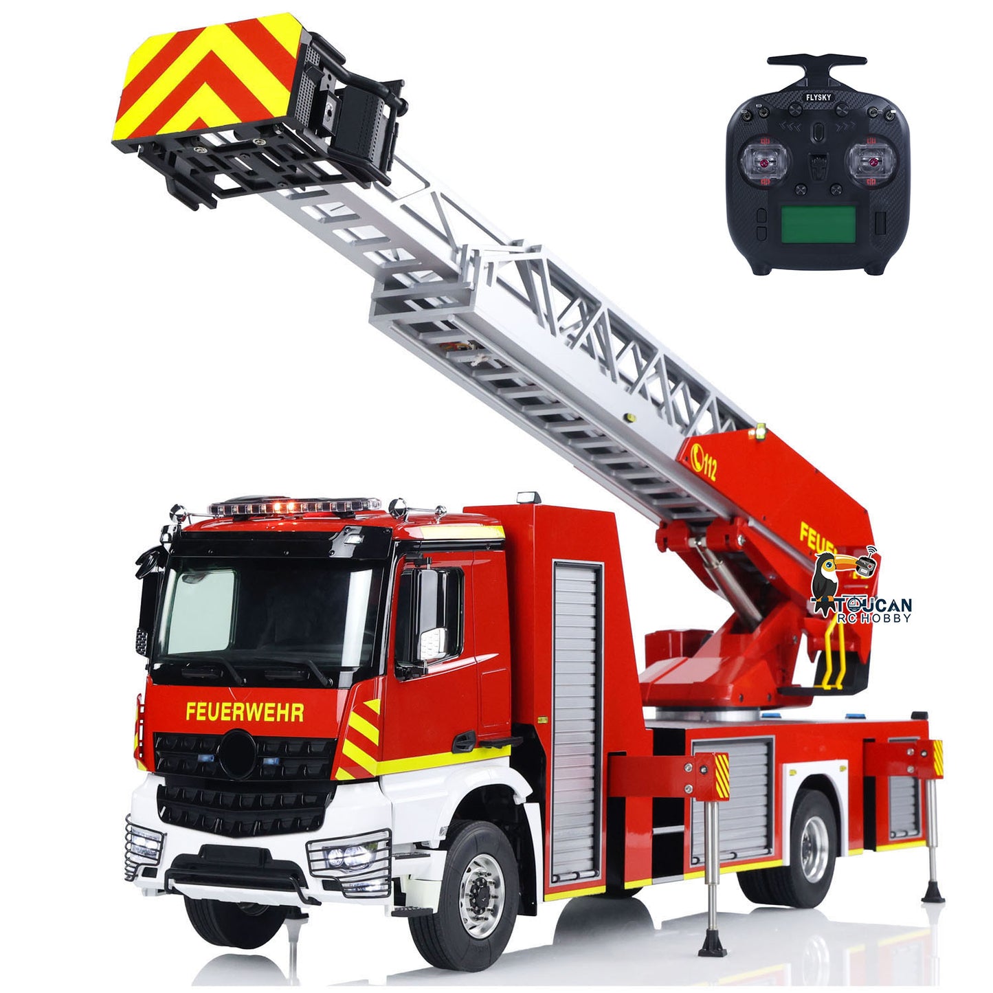 1/14 770S FMX MAN 4X2 Metal Chassis Electric Lift Ladder Truck RC Fire Truck Simulation Vehicle Model ST8 Radio 2Speed LIght Sound