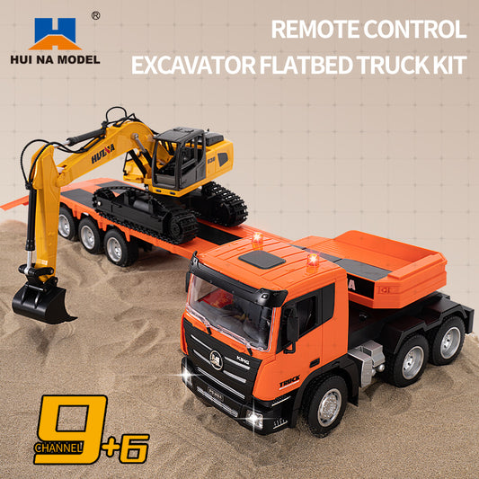 1:18 Huina 2.4G 1319 RC Tractor Truck RTR Remote Controlled Excavator with Flatbed Trailer Assembled and Painted