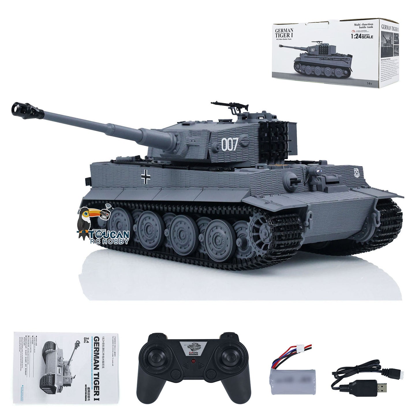 US Stock 1/24 RC Battle Tank Taigen Tiger I Remote Control Infrared Combat Military Panzer DIY Car Model