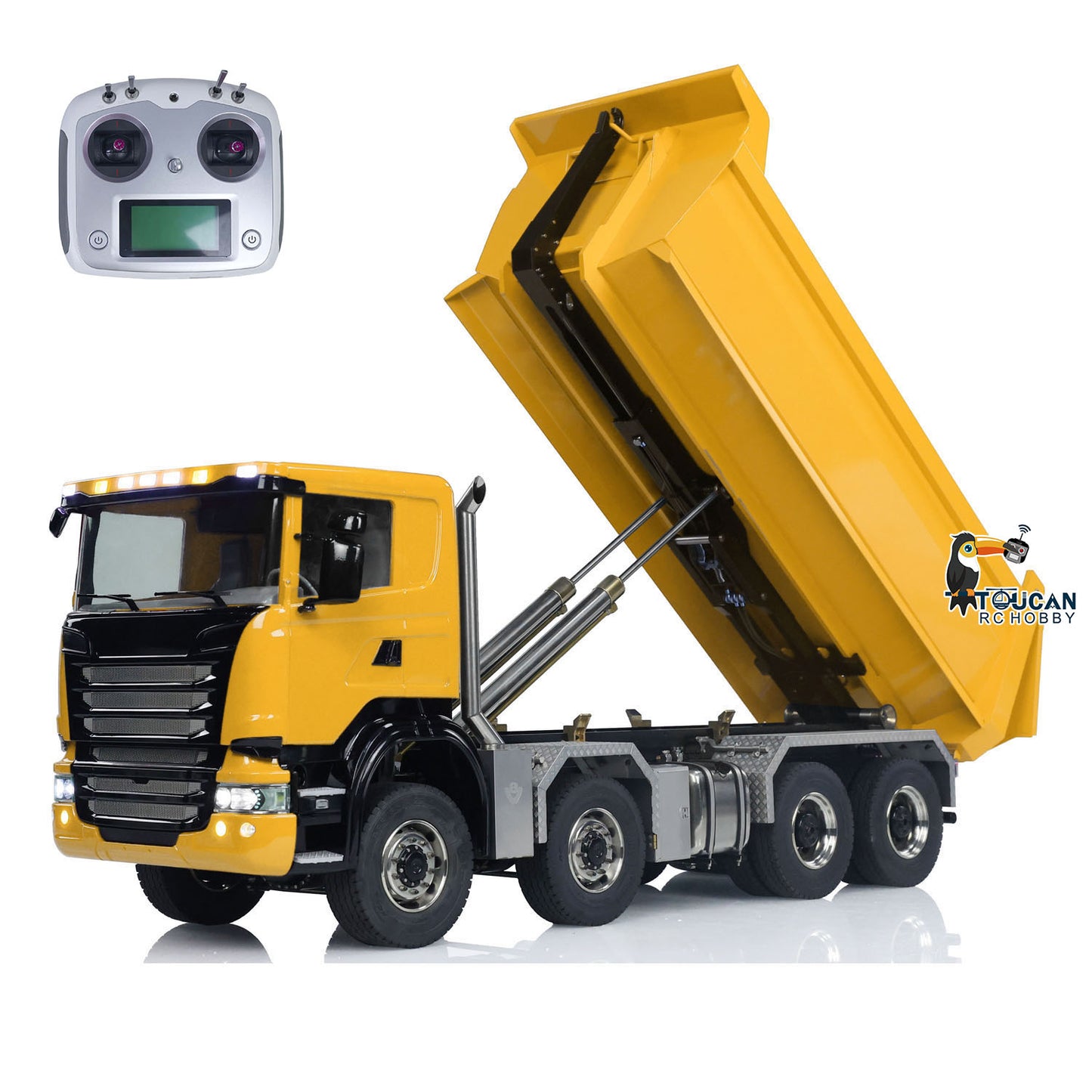 Metal 8x8 1/14 RC Hydraulic Dump Truck Remote Controlled Roll-on Full Car U-shaped Short High Bucket Timber Flatbed