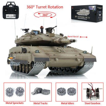 RC Tank 1/16 Heng Long IDF Merkava MK IV 3958 360 Turret Rotary Upgrade Edition W/ Metal Tracks idlers Gearbox Model