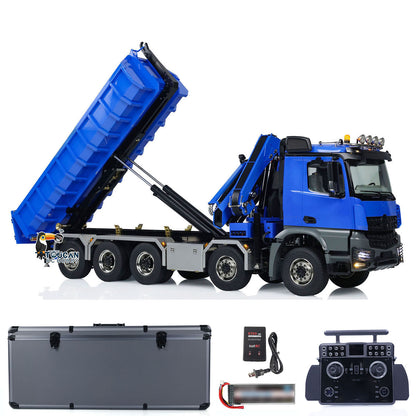 1/14 RC Hydraulic Crane Dumper Truck 10x10 Full Dump Car Model 3-speed Gearbox with U-shaped High Standard Bucket Timber Flatbed