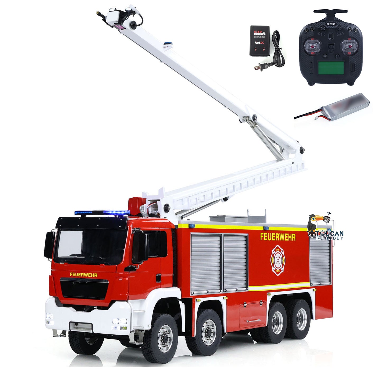 1/14 Metal Chassis RTR Rescue Fire Vehicle 8x4 RC High-reach Snozzle Fire Truck ST8 Radio System Battery 3363 Model Car