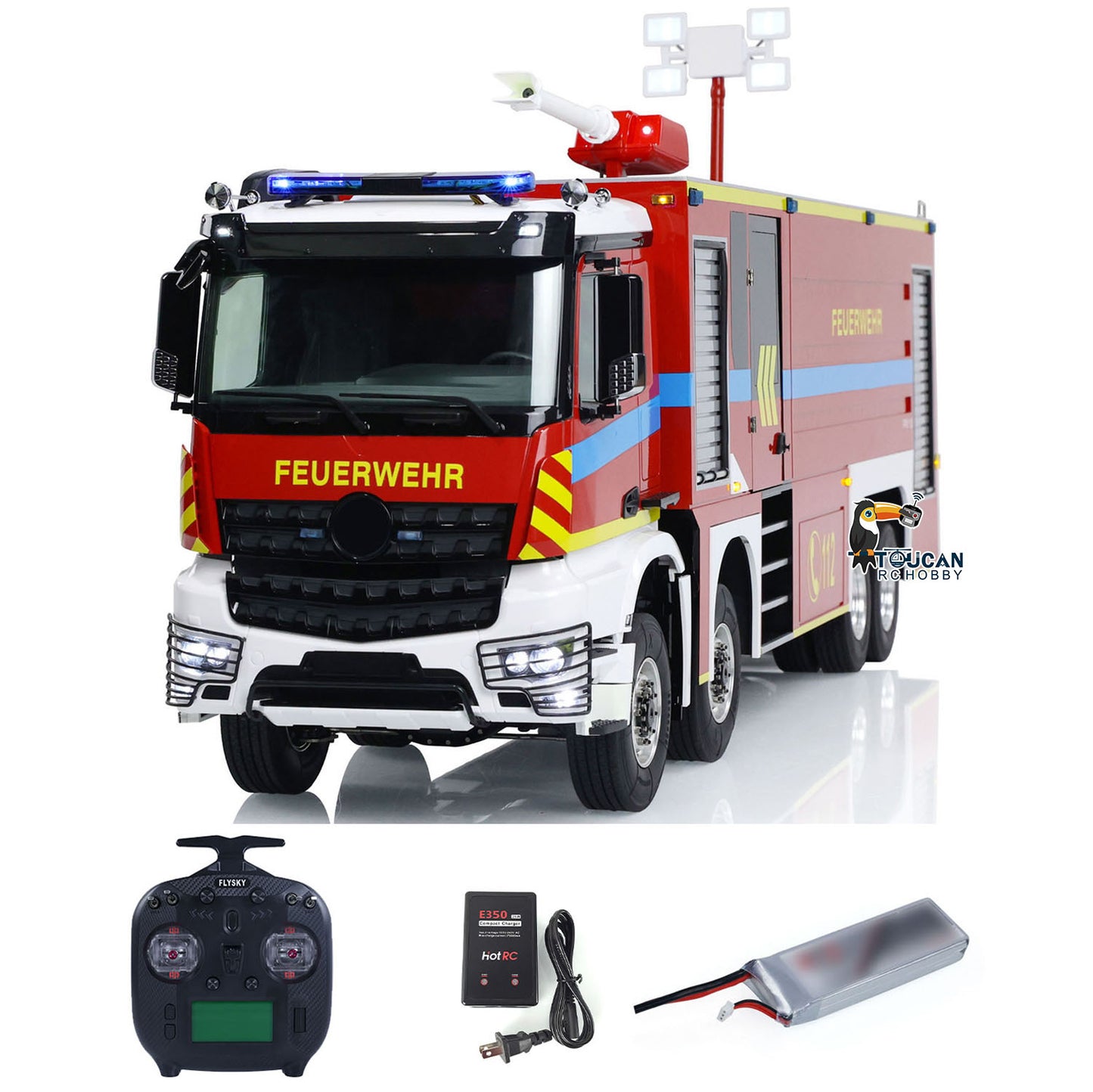 1/14 RC Fire Fighting Truck 8x8 Radio Control Fire Car Light Sound Metal Chassis Assembled and Painted Motor ESC Servo