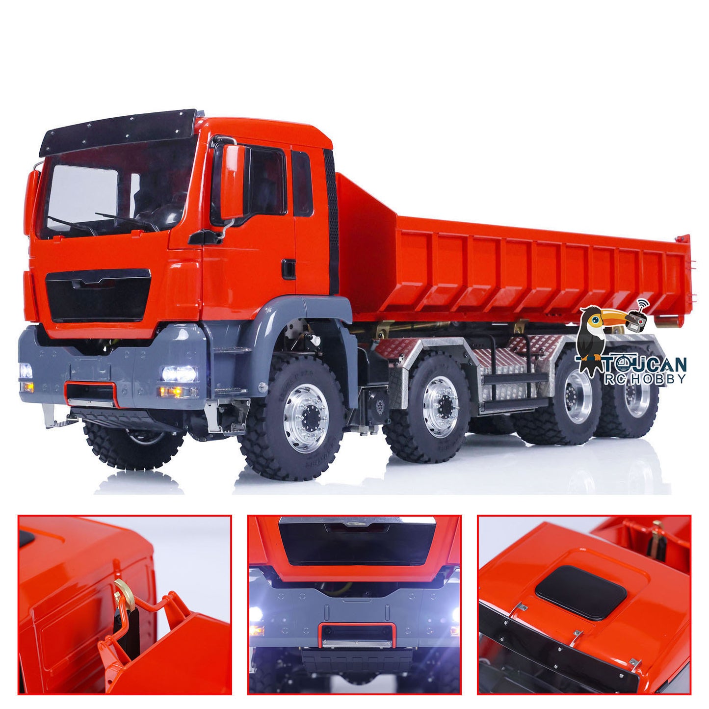 LESU 1/14 TGS 8*8 RC Hydraulic Dumper Truck Lorry Remote Control Tipper Lights Sound Two Speed ESC Motor 3T Differential Lock Steering Servo