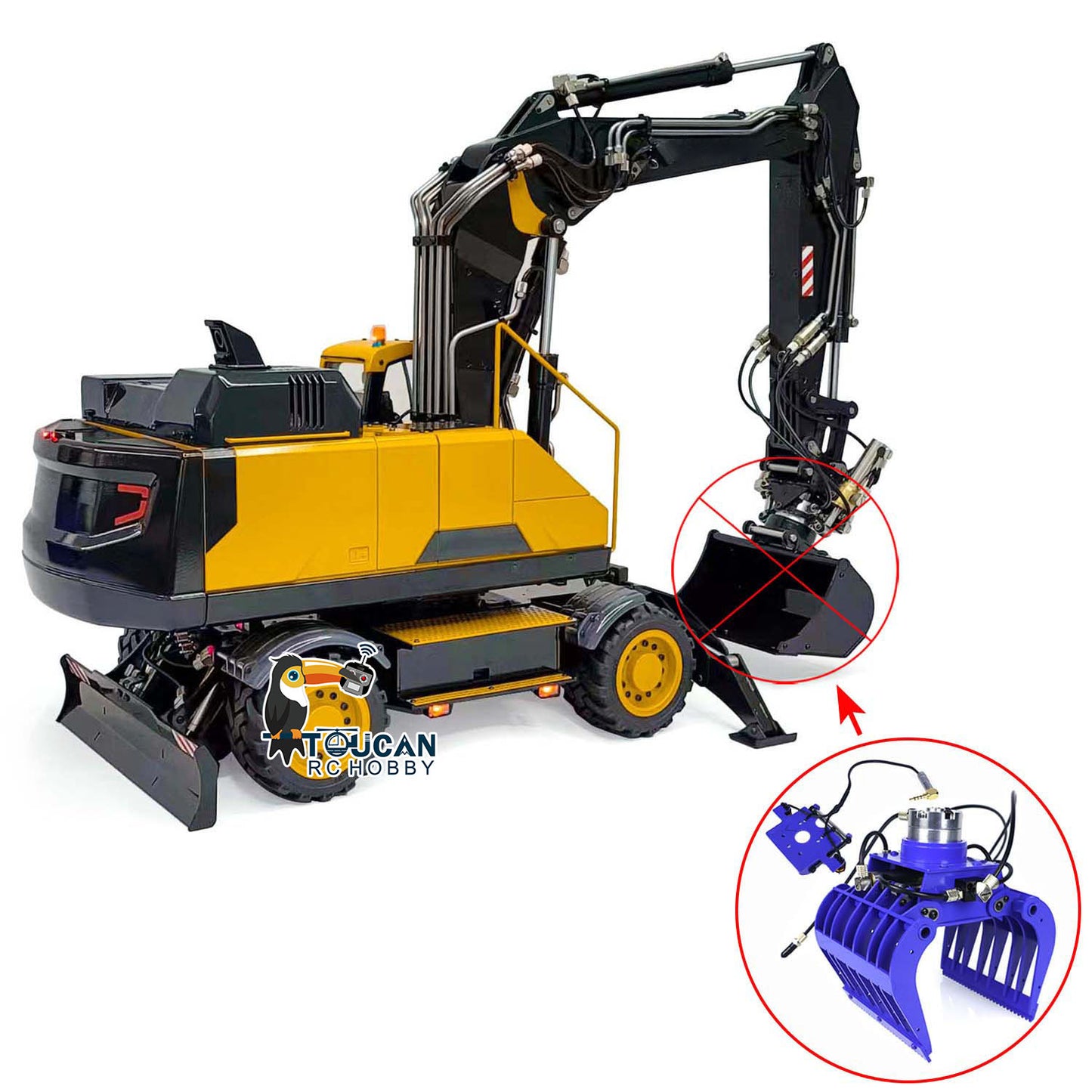 MTModel Metal 1:14 RC Hydraulic Digger 3-Arms EC380 Wheeled Remote Control Excavators Assembled and Painted Motor Servo ESC