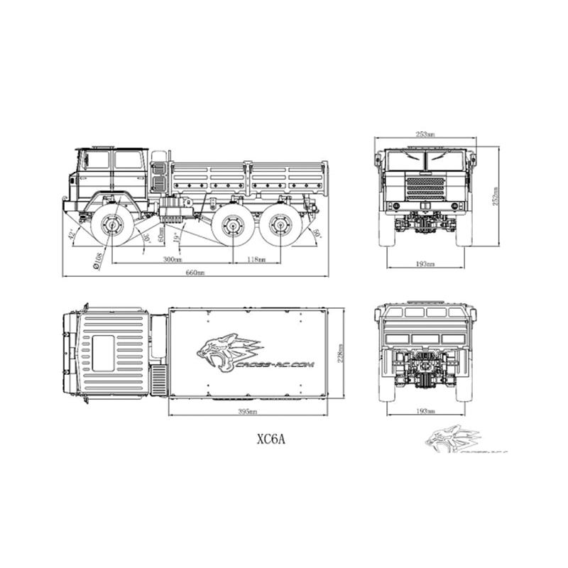 CROSSRC 1/12 Car XC6-B 6*6 Military Truck Off Road KIT Motor Light Car W/O Sound Unassembled 660*253*252MM ESC Servo