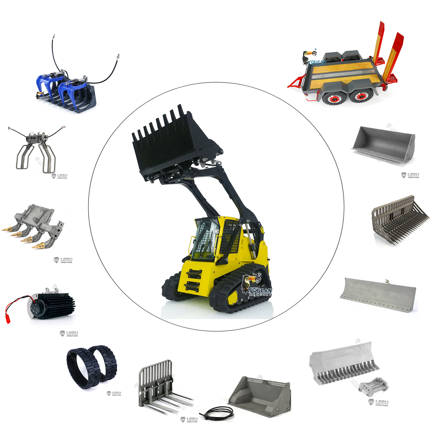 LESU 1/14 Scale Metal Assembled Aoue LT5 Skid-Steer Loader Radio Control Tracked Dozer Blade Openable Bucket Gripper Hay Clamp