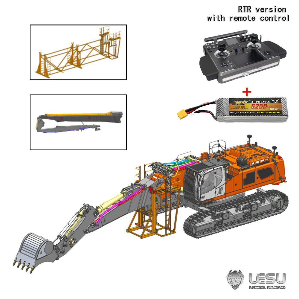 NEW LESU LR960 RC Excavator  Model 1/14 Hydraulic Demolition Machine RTR Digger Heavy Duty Radio Control Construction Vehicle