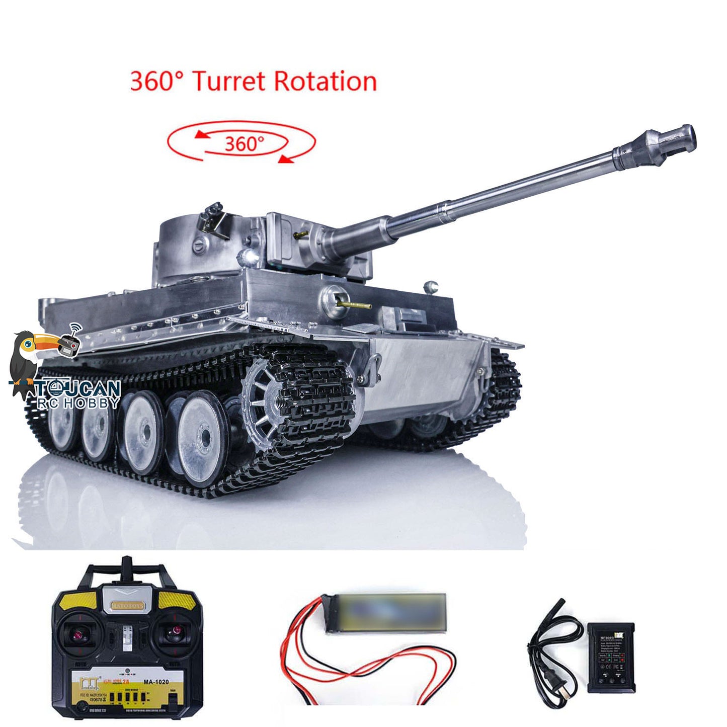 1/16 2.4G Mato 100% Metal German Tiger I BB Shooting RTR Radio Controlled Ready-To-Run Tank 1220 Main Board Gearbox Tracks 360Degrees