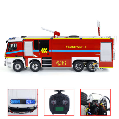 IN STOCK 8x4 1/14 Scale Metal RC Fire Fighting Truck Chassis Radio Control Fire Car Light Sound FlySky ST8 Motor Servo Assembled Painted