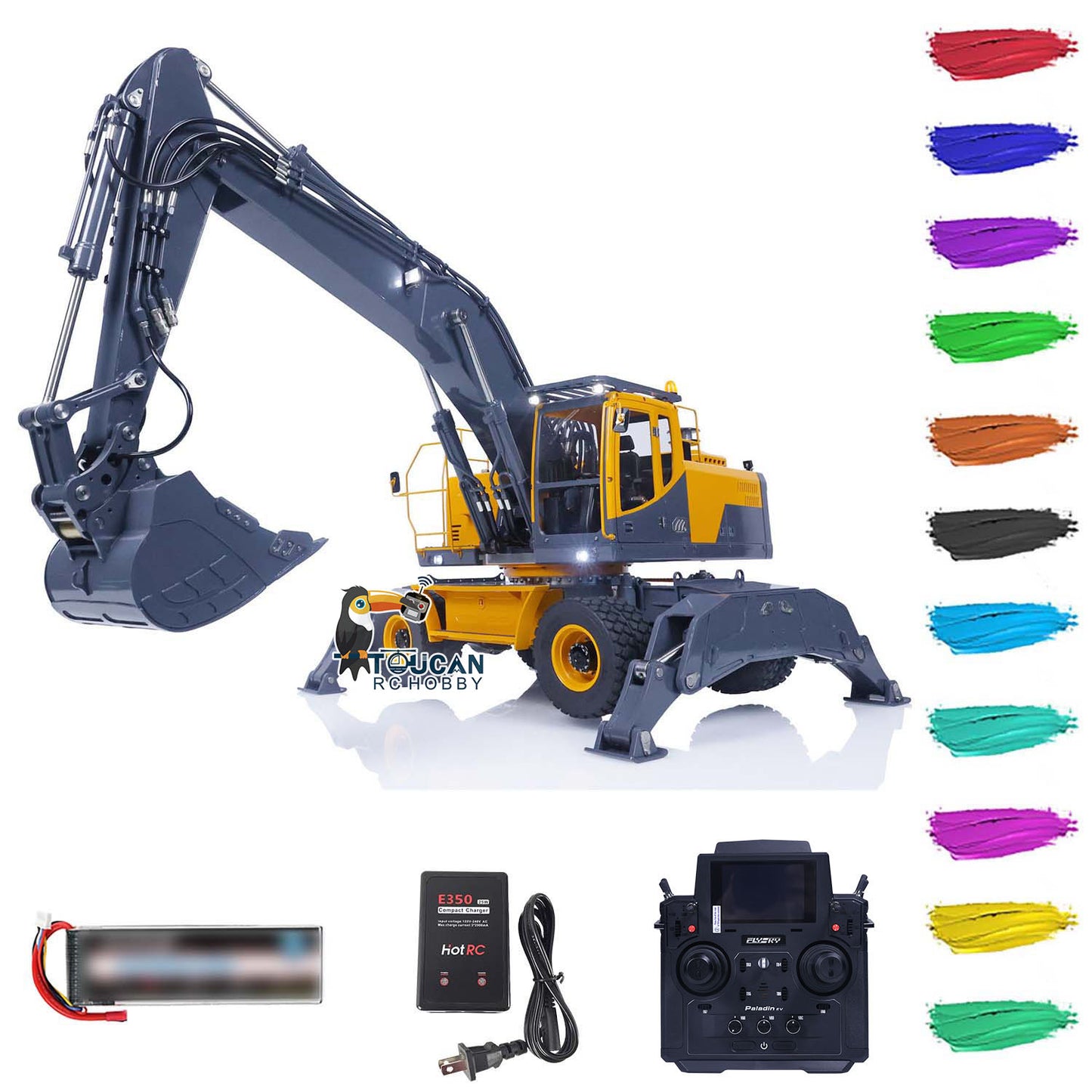 1/14 LESU RC Metal Hydraulic Aoue ET30H Wheeled Excavator Model Pump Cabin Sticker Display Grapple Ripper Bucket Scraper Compactor