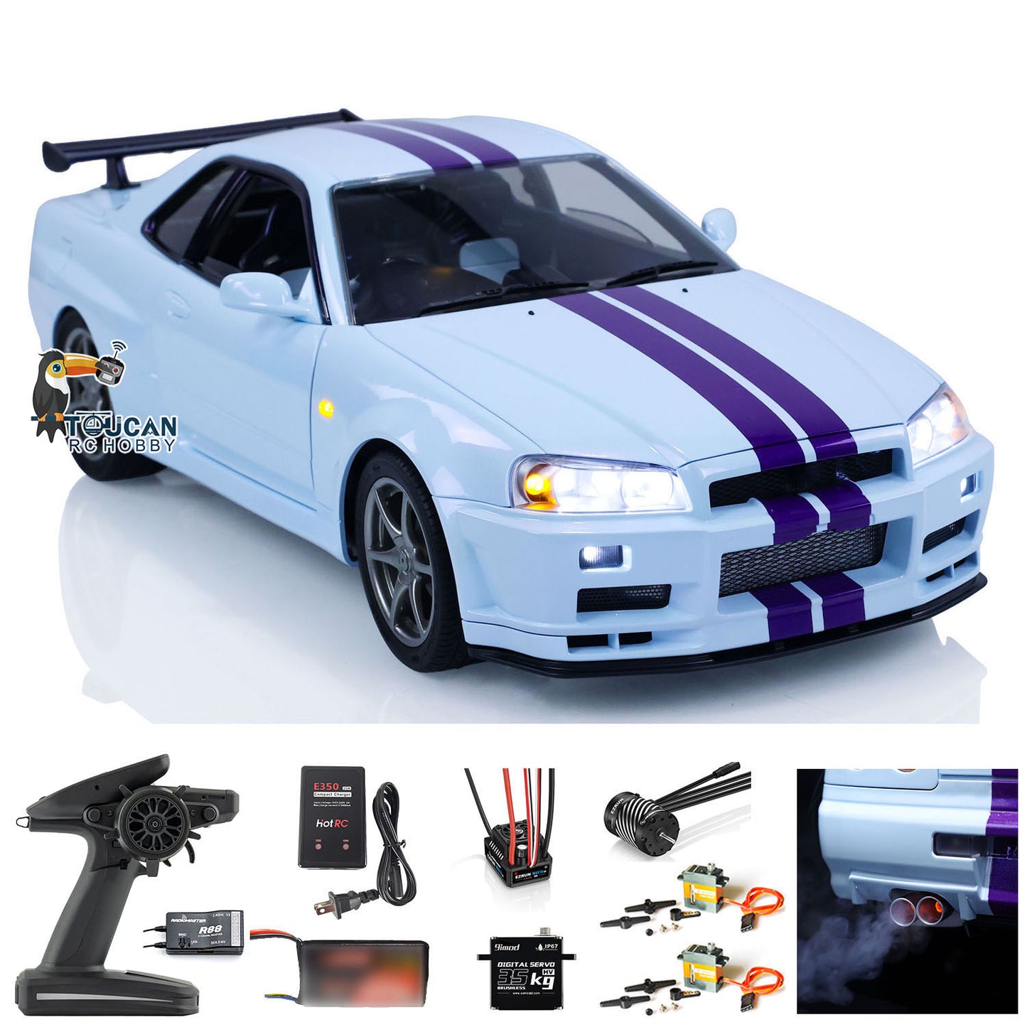 Capo 4WD 1/8 RC Racing Car R34 4x4 High Speed Metal RTR Drift Cars Sound Smoking