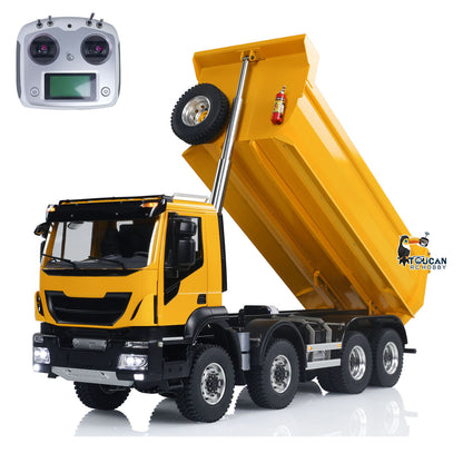 1/14 8x8 Hydraulic RC Dump Truck Metal Remote Control Tipper Car Assembled and Painted Sound Light 67x18.5x25cm