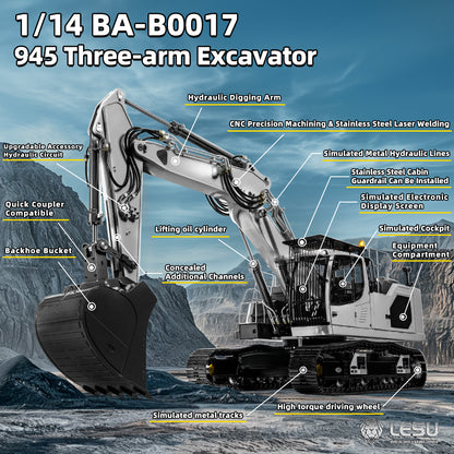 IN STOCK 1/14 LESU LR945 3 Arms RC Hydraulic Excavator RTR Radio Control Digger DIY Model Ready to Run FlySky PL18EV Lite Light System