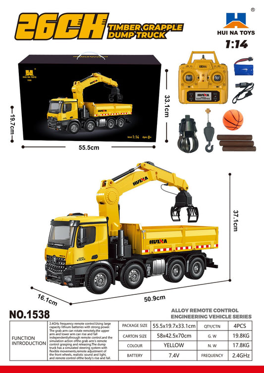 HUINA 1538 RC 1/14 Timber Grab Truck Dumper Model Toy 2.4G Radio 1200MAH Battery Simulation Vehicle Hobby Model Assembled