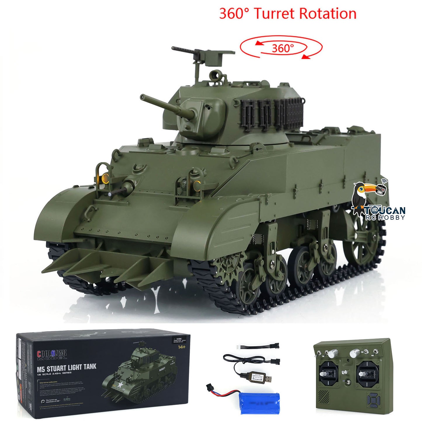 US STOCK 1/16 Scale RTR Tank US Stuart M5A1 British VI Light Tank High Speed Sound Lights