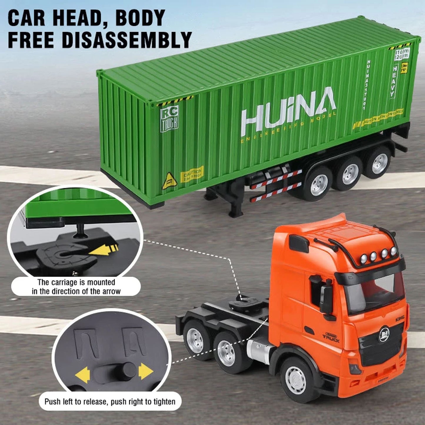 Huina 1317 1/18 RC Tractor Car Container Trailer Truck 9CH Remote Control Cars Assembled and Painted 58*11*19cm