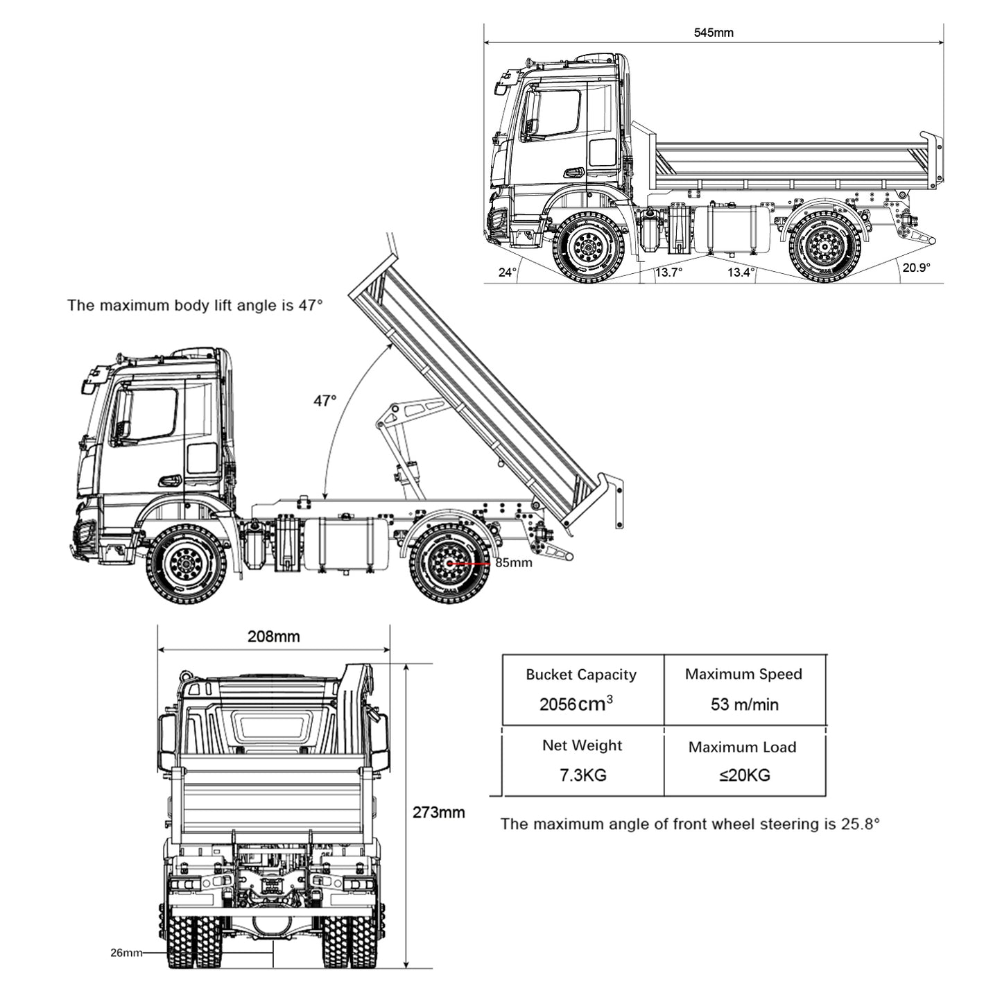 Kabolite K3362 Remote Control Metal Hydraulic Tipper Truck 1/14 Ready to Run Lorry 4*4 RC Dump Truck Light Sound Motor Servo Cylinder