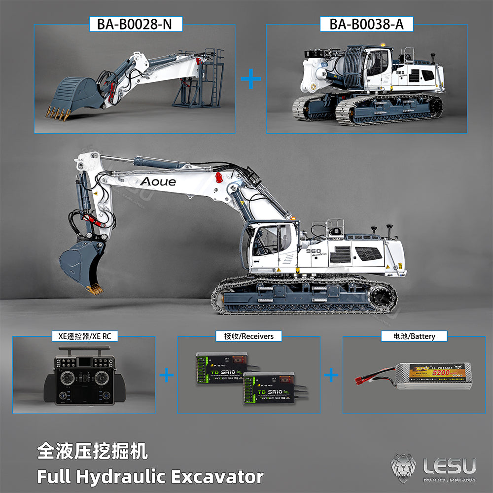 LESU 1/14 RC Full Hydraulic Excavator LR960 RTR Digger Frsky XE Radio Battery Without Sound System