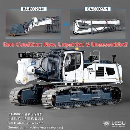 LESU 1/14 RC Full Hydraulic Excavator LR960 KIT DIY Demolition Digging Arm Model 2 Type Arms 13CH Valve Unassembled Unpainted